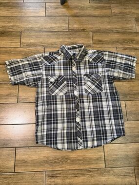 Dickies Short Sleeve Gray Plaid Button Down Shirt - Men's Size XL
